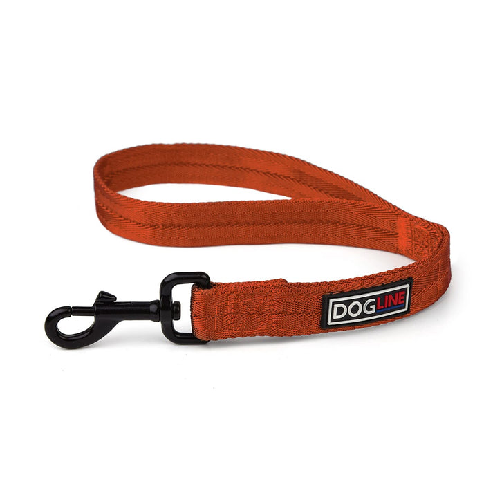 Orange nylon traffic lead for dogs with black swivel snap, 18in long