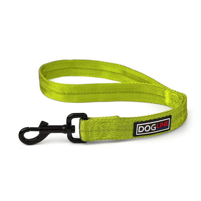 Lime green nylon traffic lead for dogs with black swivel snap, 18in long