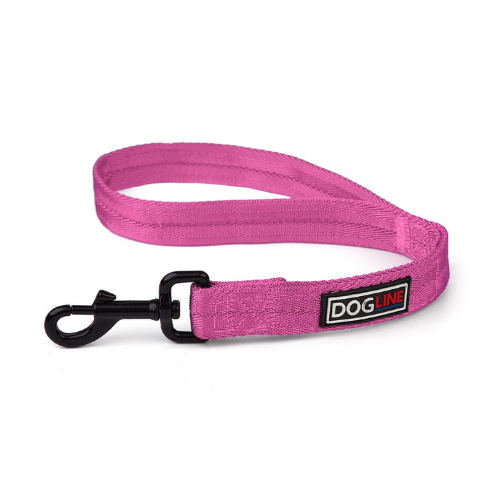 Pink nylon traffic lead for dogs with black swivel snap, 18in long