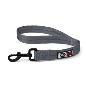 Gray nylon traffic lead for dogs with black swivel snap, 18in long
