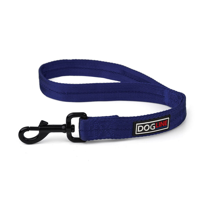 Navy blue nylon traffic lead for dogs with black swivel snap, 18in long