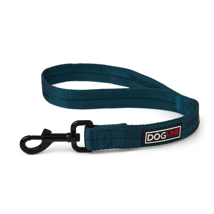 Dark teal nylon traffic lead for dogs with black swivel snap, 18in long
