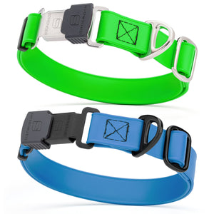 Biothane collars for dogs with black or silver Herm Sprenger buckle and metal D-ring, adjustable, waterproof and odor resistant