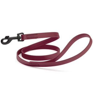 Merlot burgundy dog leash with black swivel clip, made from waterproof Biothane, 6 feet long, 3/4 or 5/8 inches wide