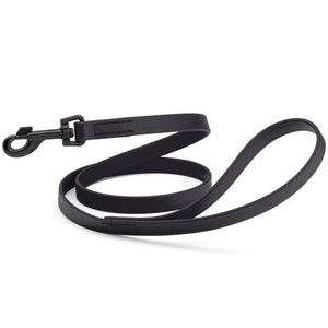 Black dog leash with black swivel clip, made from waterproof Biothane, 6 feet long, 3/4 or 5/8 inches wide
