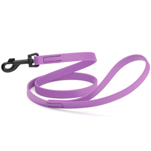 Amethyst purple dog leash with black swivel clip, made from waterproof Biothane, 6 feet long, 3/4 or 5/8 inches wide