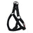 Black nylon dog harness with quick release buckle and metal rings, flat step-in design