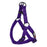 Purple nylon dog harness with quick release buckle and metal rings, flat step-in design