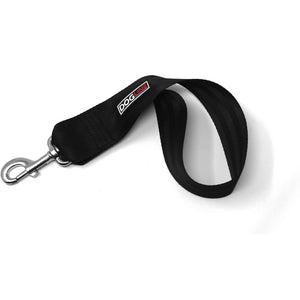 Dog car restraint with metal swivel clip, black nylon