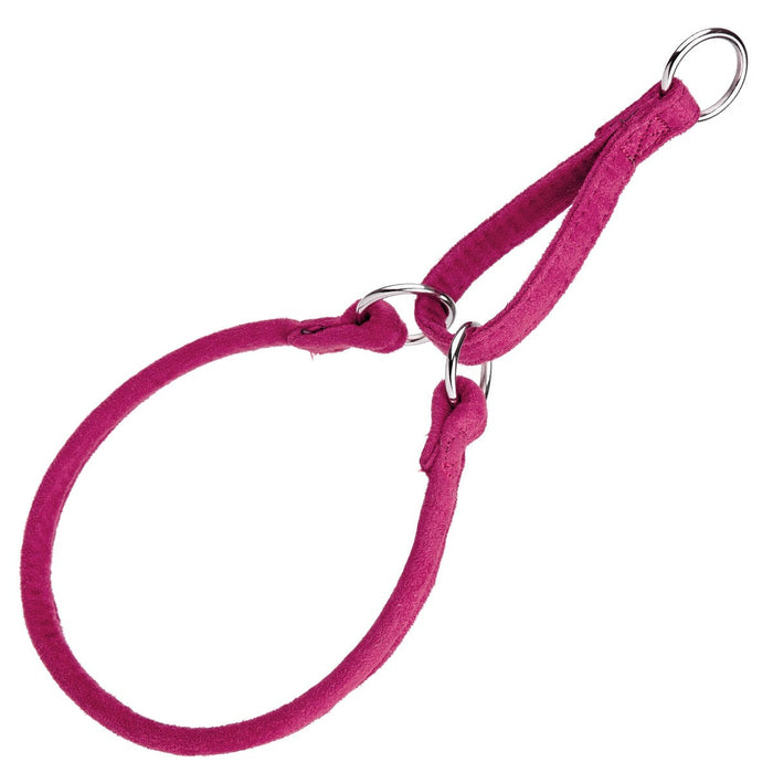 Pink martingale dog collar with metal rings, round design, made from microfiber