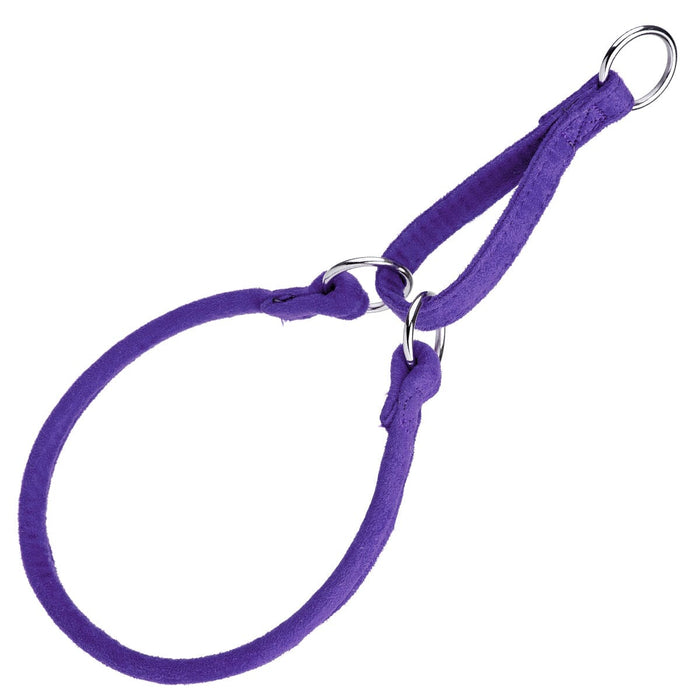 Purple martingale dog collar with metal rings, round design, made from microfiber