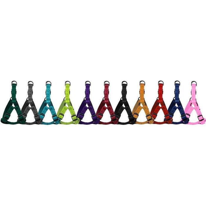 Nylon harness for dogs with quick release buckle and metal rings, flat step-in design, 11 different colors