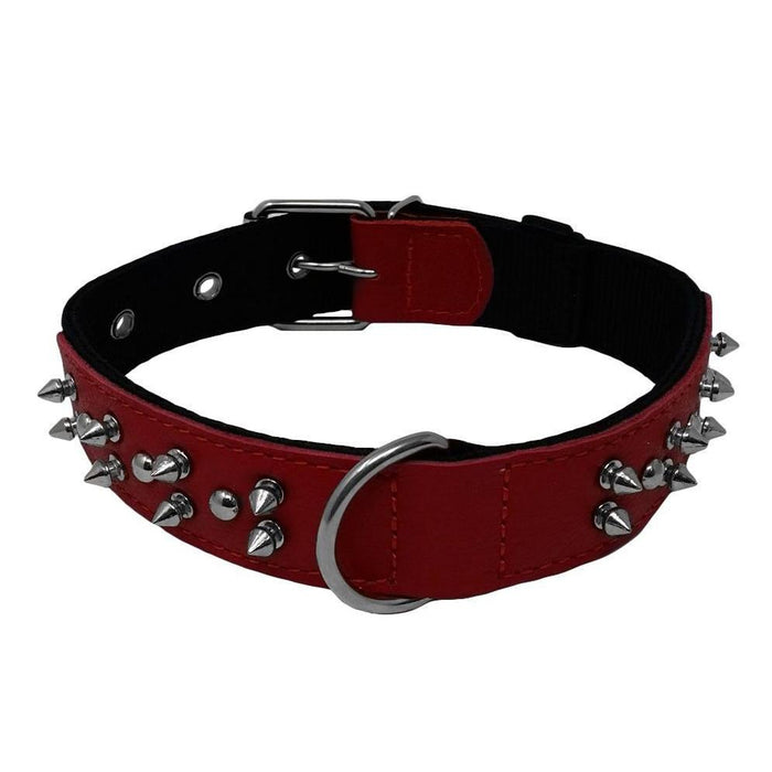 Red leather spiked dog collar hotsell