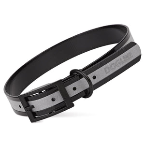 Translucent Black dog collar with reflective strip and black buckle, made from waterproof Biothane