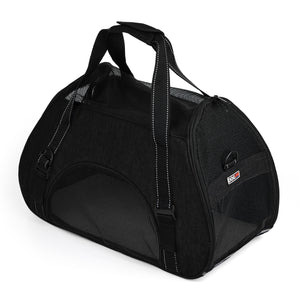 Small dog carrier bag with ventilated mesh sides and door, black