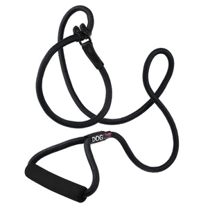 Black nylon slip lead with padded neoprene handle, 1/2 inches wide, round rope design