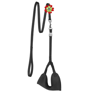 Black dog harness and dog leash set (with optional flower decoration), made from nylon