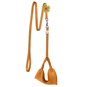 Orange dog harness and dog leash set (with optional flower decoration), made from nylon
