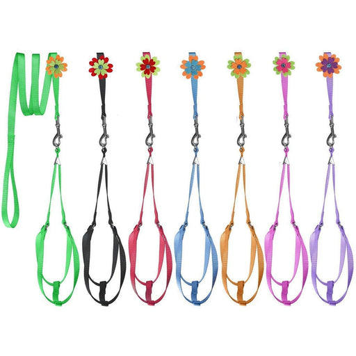 Nylon harness and leash set for dogs with optional flower decoration, 7 color options