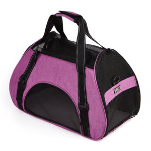 Small dog carrier bag with ventilated mesh sides and door, pink