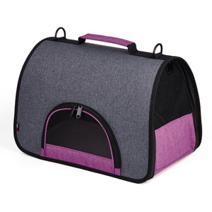 Back and pink pet carrier for small dogs and cats with mesh screens, collapsible design