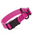 Passionfruit Pink dog collar with black quick release buckle and metal D-ring, adjustable, 3/4- or 1-inch wide, made from waterproof Biothane