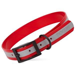 Translucent Red dog collar with reflective strip and black buckle, made from waterproof Biothane