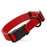 Cherry red dog collar with black quick release buckle and metal D-ring, adjustable, 3/4- or 1-inch wide, made from waterproof Biothane