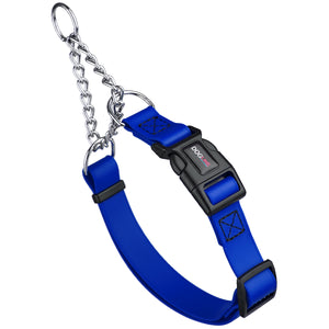Blueberry martingale dog collar with black quick release buckle, made from waterproof Biothane