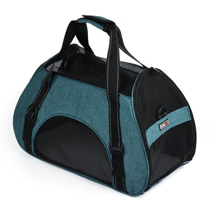 Small dog carrier bag with ventilated mesh sides and door, teal 
