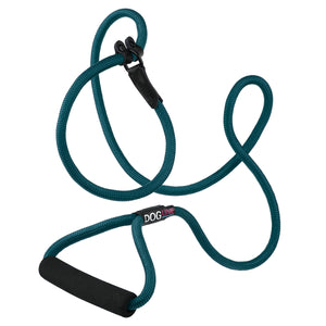 Teal nylon slip lead with padded neoprene handle, 1/2 inches wide, round rope design